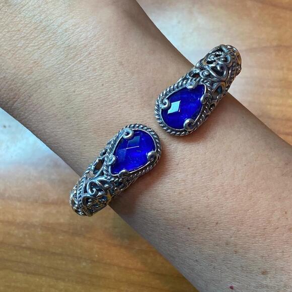 Carolyn Pollack Sterling Silver Faceted Lapis Doublet Decorated Hinged Bracelet - Picture 2 of 10